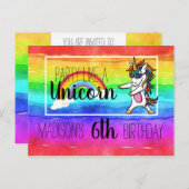 パーティーのようなユニコーン誕生日 インビテーションポストカード (正面/裏面)