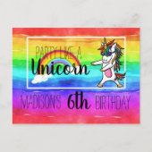パーティーのようなユニコーン誕生日 インビテーションポストカード (正面)