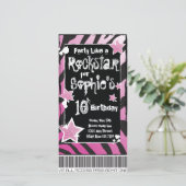 パーティーのようなロックスター – ピンクの招待状テンプレート (スタンド正面)