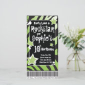 パーティーのようなロックスター – 緑の招待状テンプレート (スタンド正面)