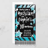 パーティーのようなロックスター – 青い招待状テンプレート (正面/裏面)