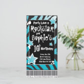 パーティーのようなロックスター – 青い招待状テンプレート (スタンド正面)