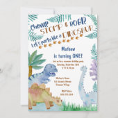 パーティーのような恐竜の少年の誕生日招待状 招待状 (正面)