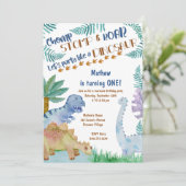 パーティーのような恐竜の少年の誕生日招待状 招待状 (スタンド正面)