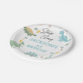 パーティーのような恐竜の最初の誕生日ウェルカムサイン ペーパープレート (アングル)