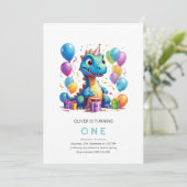 パーティーのような恐竜の最初の誕生日招待状 招待状 (スタンド正面)