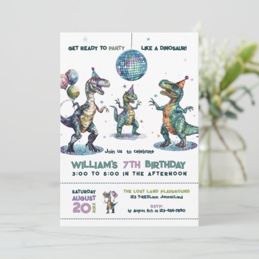 パーティーのような恐竜の誕生日パーティー 招待状 (スタンド正面)