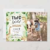 パーティーのような恐竜の誕生日写真 招待状 (正面)