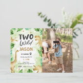 パーティーのような恐竜の誕生日写真 招待状 (スタンド正面)