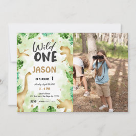 パーティーのような恐竜、誕生日写真 招待状