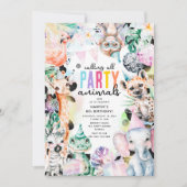 パーティーのような誕生日サルファリをテーマにした子供 招待状 (正面)