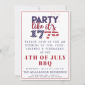 パーティーのように1776年7月BBQのアメリカ国旗4日 招待状 (正面)