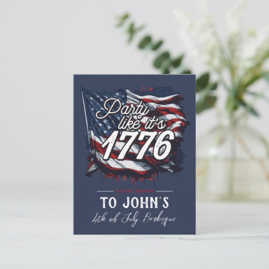 「パーティーのように1776年」愛国的招待状 ポストカード (スタンド正面)