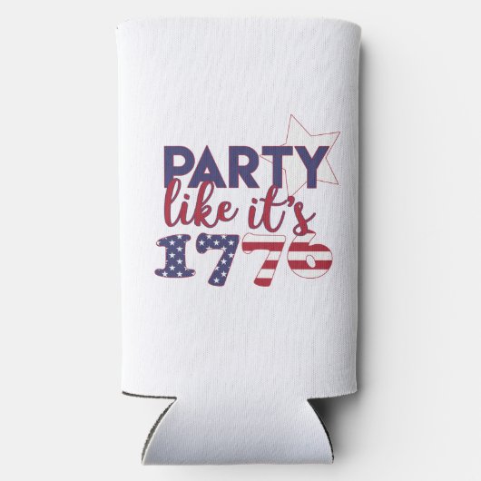 パーティーのように1776 – アメリカ国旗のタイポグラフィ スリム缶クーラー (裏面)