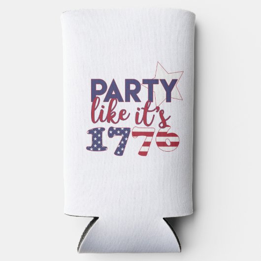 パーティーのように1776 – アメリカ国旗のタイポグラフィ スリム缶クーラー (正面)