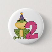 パーティーのカエルの第2誕生日のTシャツおよびギフト 缶バッジ (正面)