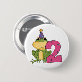 パーティーのカエルの第2誕生日のTシャツおよびギフト 缶バッジ (正面&裏面)