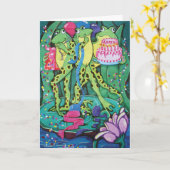 パーティーのカエル カード (黄色い花)