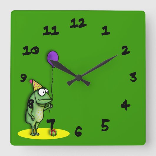 パーティーのカエル スクエア壁時計 (正面)