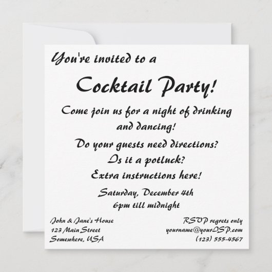 パーティーのカクテルタイムでの独身男性(ヴィンテージスタイル) 招待状 (裏面)