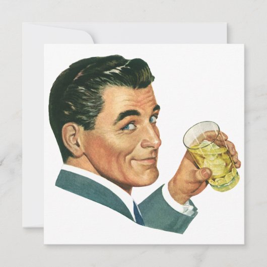 パーティーのカクテルタイムでの独身男性(ヴィンテージスタイル) 招待状 (正面)