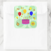 パーティーのケーキおよび気球のステッカー スクエアシール (バッグ)