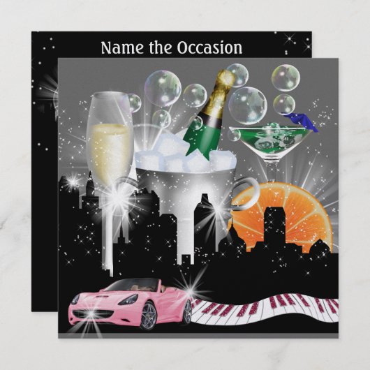 パーティーのスタイルブライトライト – SRF 招待状 (正面/裏面)