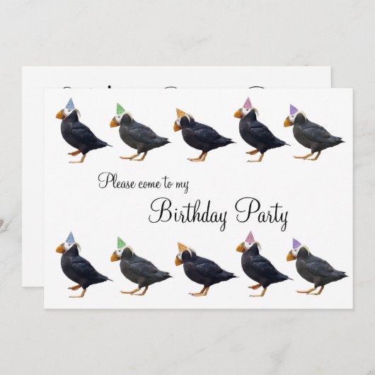 パーティーのツノメドリの列の誕生日の招待状 招待状 (正面/裏面)