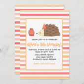 パーティーのハリネズミとかわいいカップケーキ 招待状 (正面/裏面)