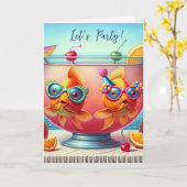 パーティーのパンチ誕生日入り金魚 カード (黄色い花)