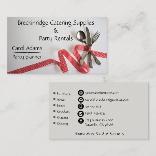 パーティーのプランナーおよびイベントの食料調達の供給 名刺 (正面/裏面)