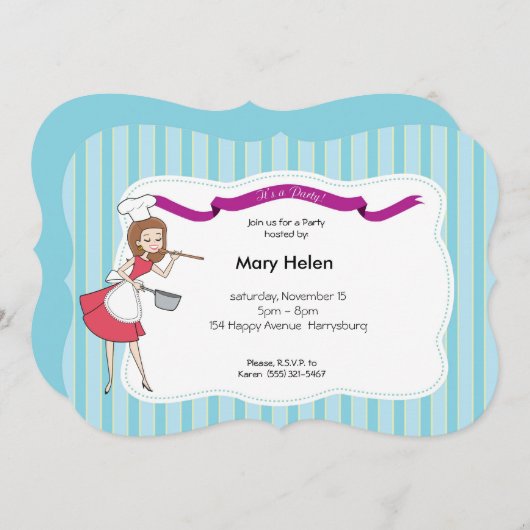 パーティーのポットの運のパーソナライズな招待状の調理 招待状 (正面/裏面)