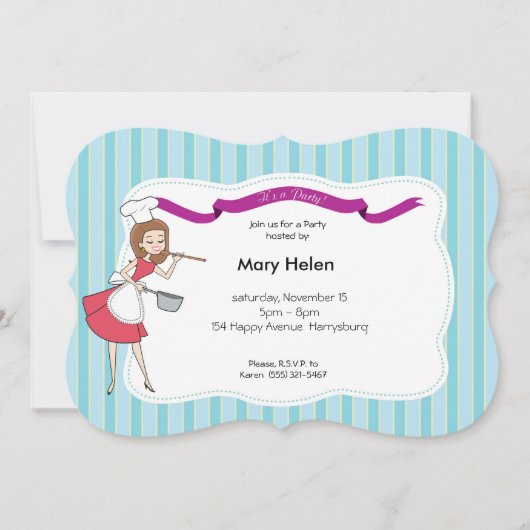 パーティーのポットの運のパーソナライズな招待状の調理 招待状 (正面)