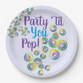 パーティーのポップ・アートの泡吹が虹色に ペーパープレート (正面)