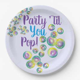 パーティーのポップ・アートの泡吹が虹色に ペーパープレート