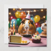 パーティーのモルモットがケーキと風船でお祝い、 招待状 (正面)