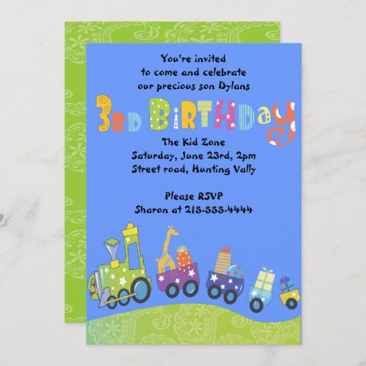 パーティーの列車の第3誕生日の幸せな第3招待状 招待状 (正面/裏面)