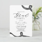 パーティーの卒業、ミニマリストの白黒 招待状 (スタンド正面)