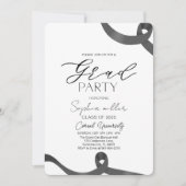 パーティーの卒業、ミニマリストの白黒 招待状 (正面)