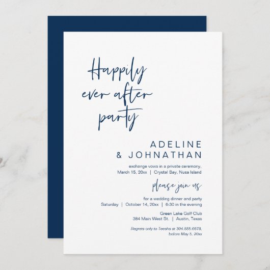 パーティーの夕食後結婚に楽しくネイビーブルー 招待状 (正面/裏面)
