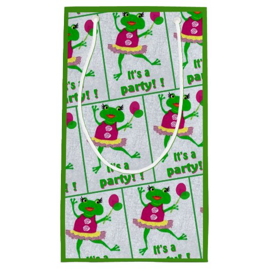 パーティーの大事な行事のための緑カエルのパーティーのギフトバッグ スモールペーパーバッグ (正面)