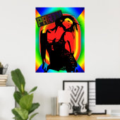 パーティーの女の子の黒いドレスのネオンカラー ポスター (ホームオフィス)