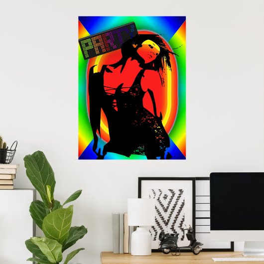 パーティーの女の子の黒いドレスのネオンカラー ポスター (ホームオフィス)