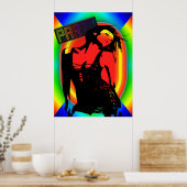 パーティーの女の子の黒いドレスのネオンカラー ポスター (キッチン)