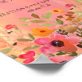 パーティーの好意サインウォーターカラーピーチピンクの花 ポスター (角)