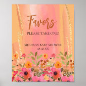 パーティーの好意サインウォーターカラーピーチピンクの花 ポスター (正面)