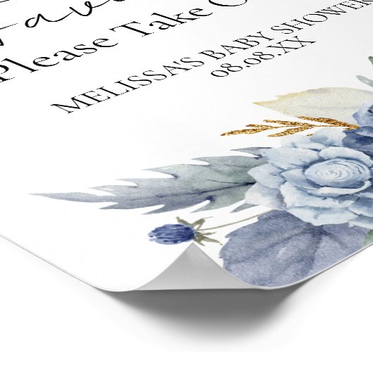 パーティーの好意シンボルや象徴緑の塵の青い花 ポスター (角)