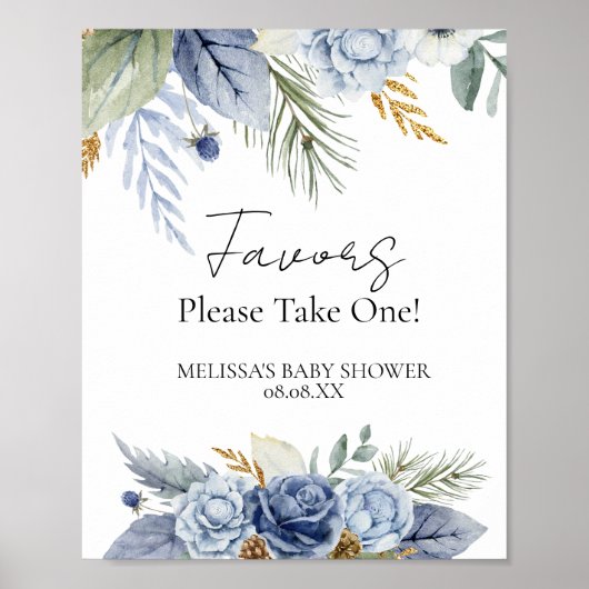 パーティーの好意シンボルや象徴緑の塵の青い花 ポスター (正面)