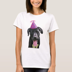 パーティーの帽子との黒いラブラドール Tシャツ