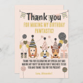 パーティーの帽子と風船でかわいい犬3匹の誕生日 サンキューカード (正面/裏面)